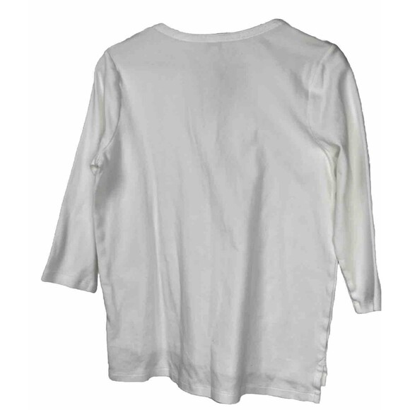 Orvis Top Elbow Sleeve T Shirt V Neck White Cotton Tee Small Logo Classic Preppy - Picture 2 of 4